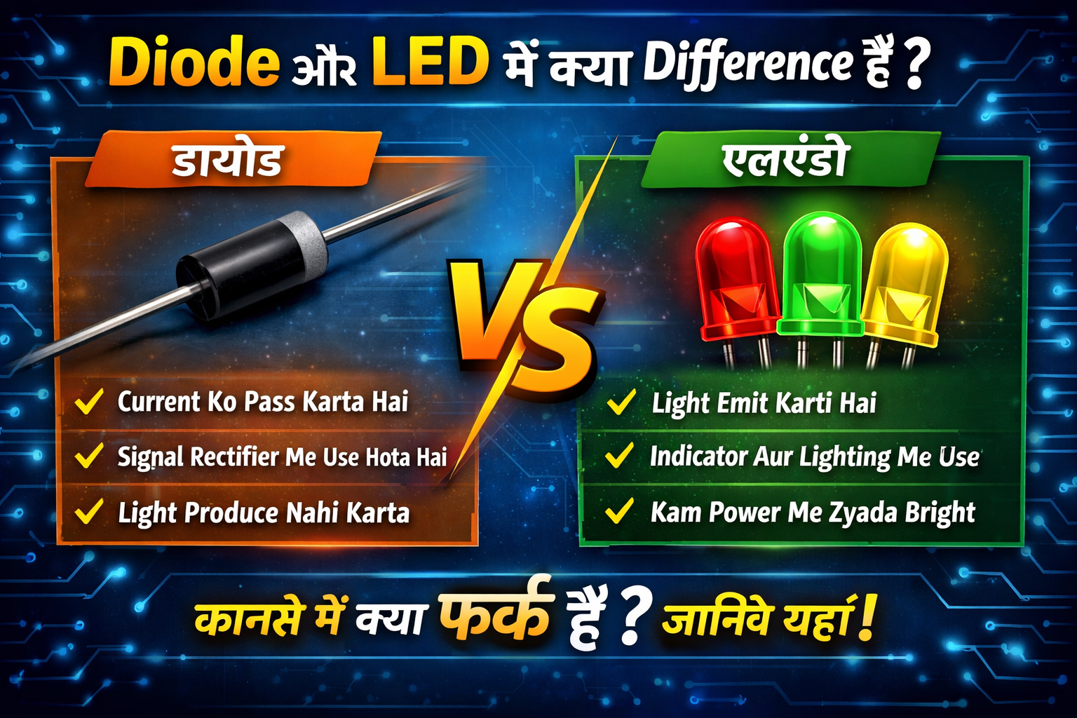 Diode aur LED me kya difference hai Hindi me explained with comparison chart