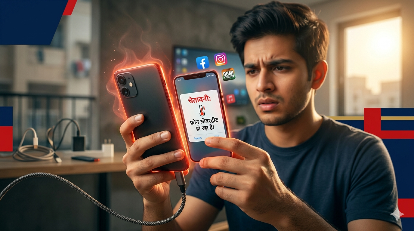 Mobile jaldi garam hone ki problem aur overheating solution dikhata hua smartphone image