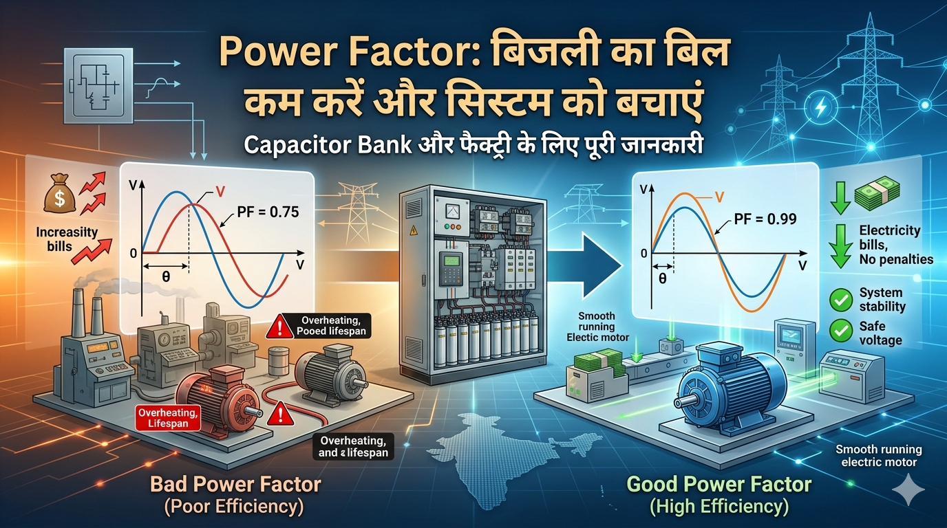 Power Factor correction aur Capacitor Bank ka factory mein upyog - Hindi Guide.